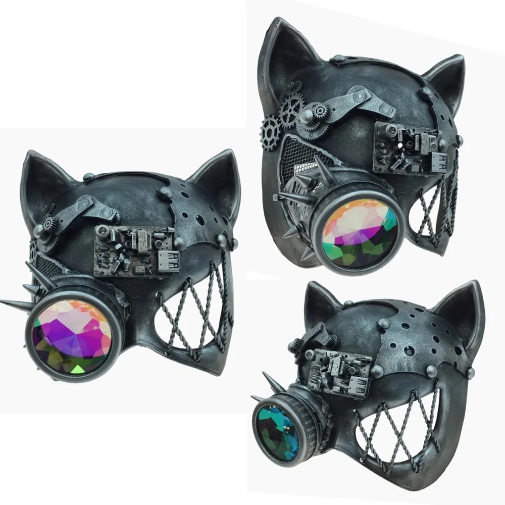 Steampunk Metallic Cat Mask with Goggles - NWT!